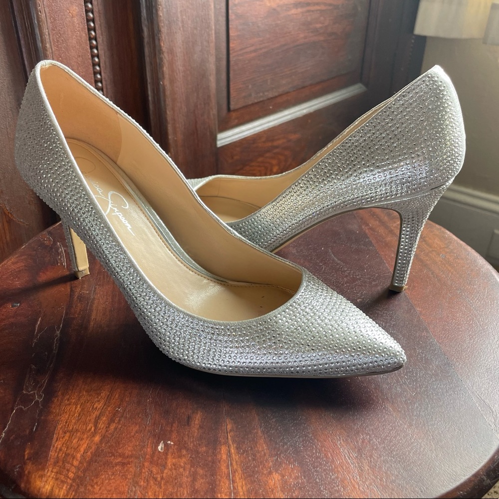 Jessica Simpson Rhinestone glitter heels in silver
